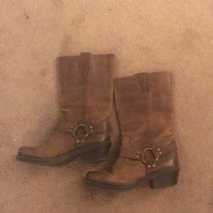 Distressed leather brown motorcycle boots